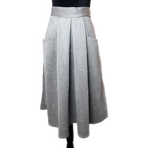 Closet London Floral Embossed A-Line Skirt Gray Pleated Midi Pockets